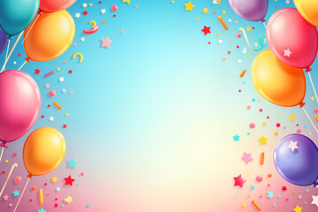 Holiday card. Vibrant and colorful illustration featuring a large, empty space framed by colorful balloons.
