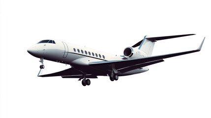 Naklejka premium Luxury private jet in flight above clouds during the day with sleek white design showcasing elegance