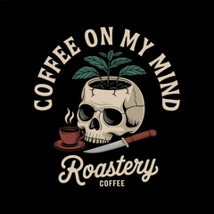 Coffee Skull - Gothic Coffee Illustration with Retro Typography