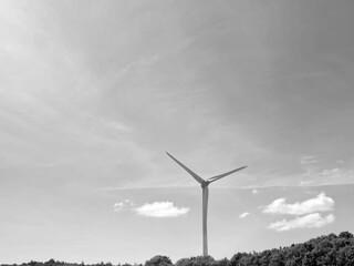 Wind power plant rotor, green eco energy concept, black and white monochrome grayscale