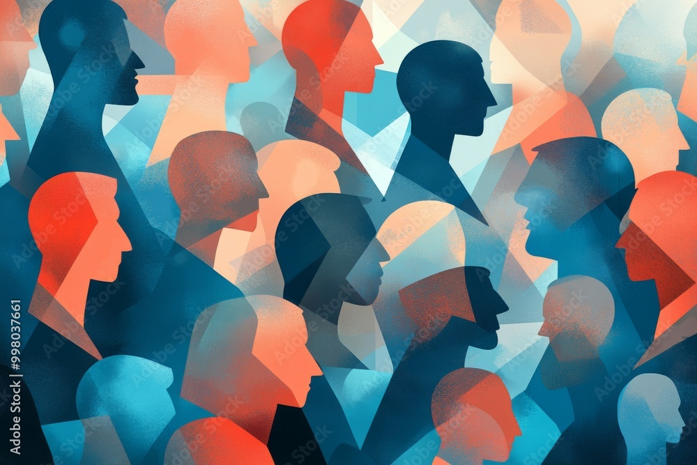 Poster abstract composition of human heads in various tones symbolizing unity diversity and individuality i