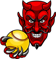 A devil man softball sports team cartoon mascot
