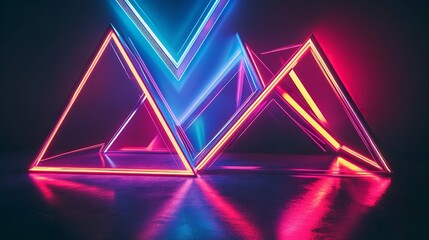 Neon red and blue geometric shapes on black base glowing particles light effects background, particles, shapes, blue, base, light, geometric, black background