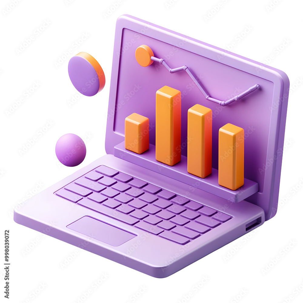 Poster stylish laptop with colorful graphs and analytics, showcasing data visualization and modern technolo