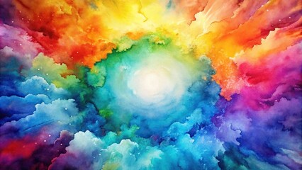 Fisheye watercolor abstract background with rainbow colors