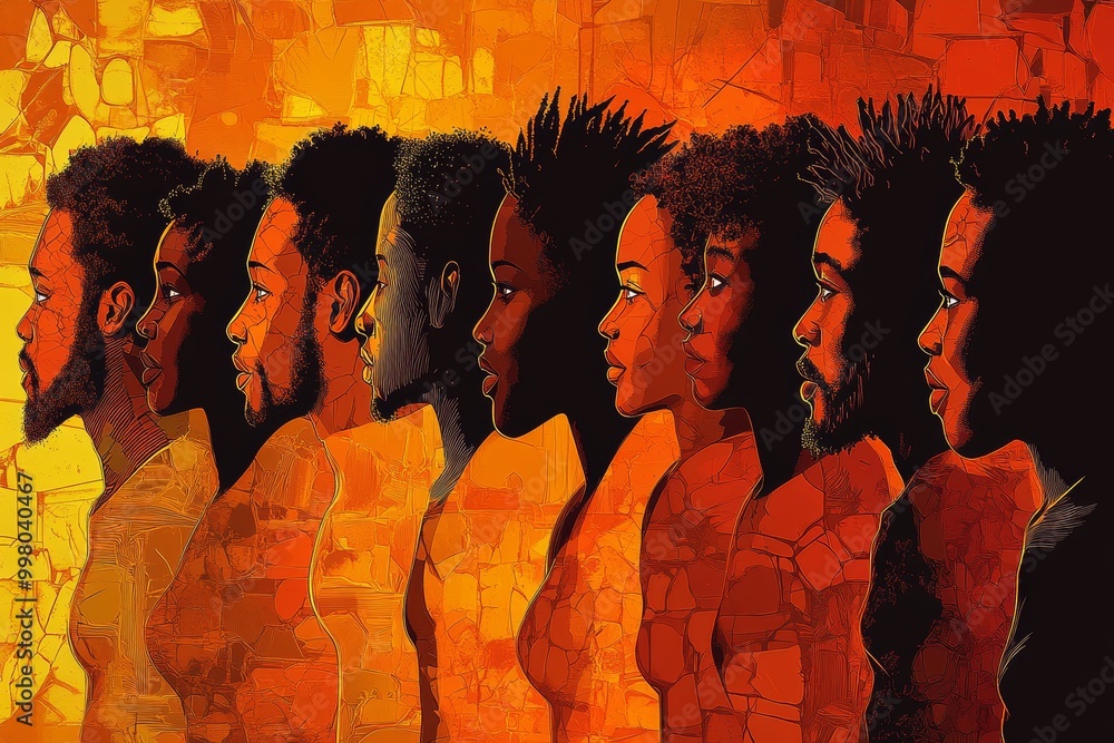 Poster vibrant abstract illustration of a group of diverse people facing each other symbolizing unity commu