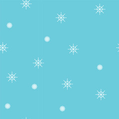 Seamless vector pattern in christmas holiday theme. White snowflakes on light blue background. Infinite patterns, for print and decoration. Background, gift cards, wraping paper, textiles