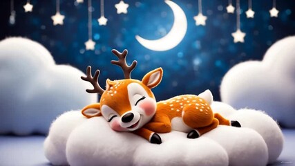 Little cute cartoon deer sleeping on a cloud decoration

