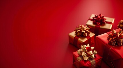Obraz premium A red background with four gold wrapped presents on it