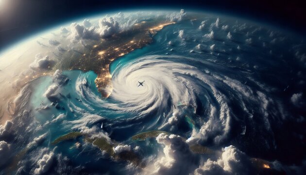 Huracan visto desde el cielo. toma aerea con drom