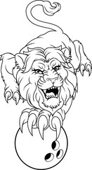 A lion ten pin bowling ball animal sports team mascot