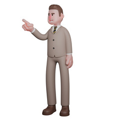 Cartoon Male Lawyer. A male lawyer is standing with his right hand pointing in a certain direction. 3D Law Enforcement