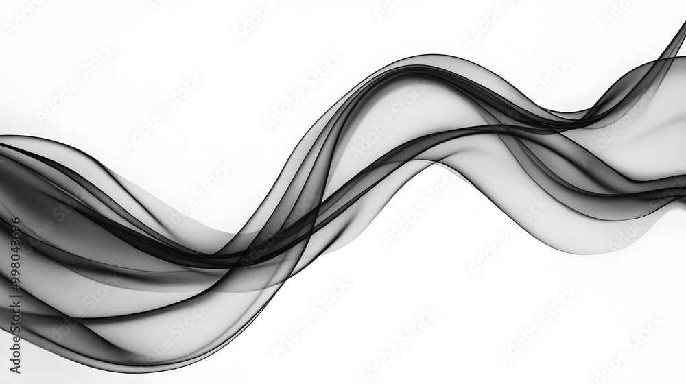 Poster a flowing black and white abstract design featuring smooth curves and waves, creating a sense of mov