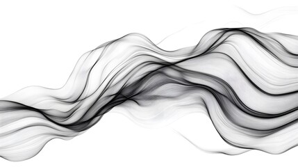 A flowing abstract design featuring wavy, black lines against a white background, creating a sense of motion and fluidity.