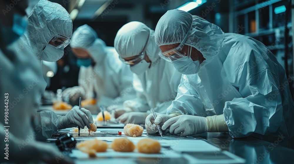 Poster scientists in a laboratory working on an experiment