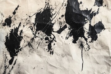 Ink blot texture on rough paper, creating abstract, organic shapes with dark edges