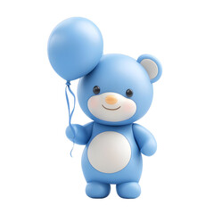 Naklejka premium Cheerful blue bear holding a balloon, perfect for children's themes or playful designs.