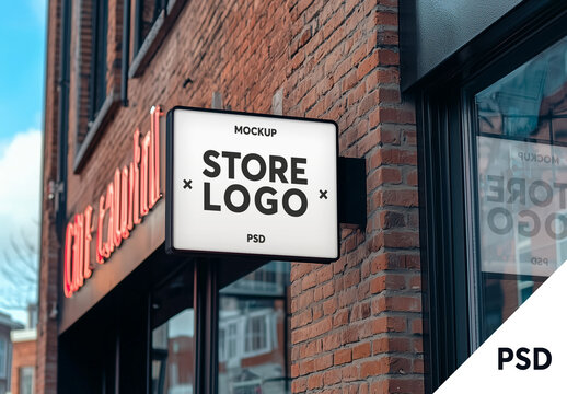 Outdoor store or restaurant logo sign mockup