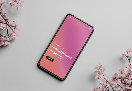 Smartphone mockup with flowers in the corners - generative ai image