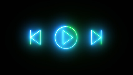 Neon glowing sign play button animation blue color on black background music play button icon animation. neon style press start icon, technology and computer concept, glowing light. 