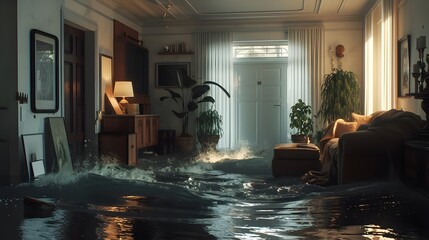 flood of particularly large proportions, water in the house, flooded living room