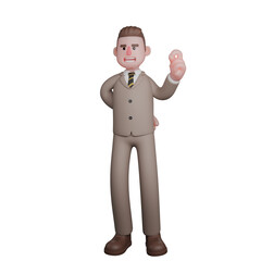 3D Male Legal Expert. A male lawyer is standing with his left hand raised to form an okay symbol while his right hand is behind his body. Illustrated Lawyer Character