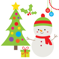 Vintage snowman  vector cartoon flat style illustration