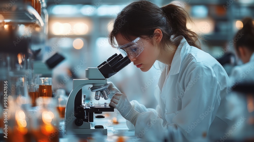 Aufkleber scientist examining a sample under a microscope in a laboratory