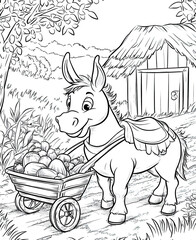 Beautiful Donkey Coloring Page, Farm Animal Colouring Design for Your Corporate Books and Business Graphic Resource or Creative Project, Ai Generative