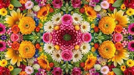 Floral composition of symmetrical bright flowers