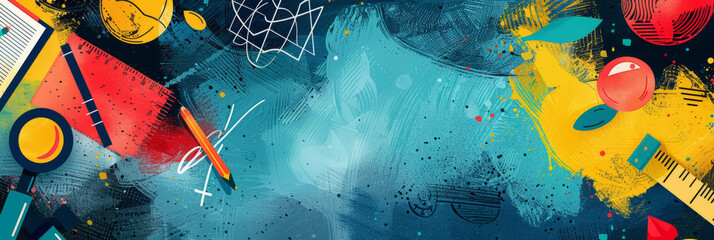 abstract background with gradient. educational tools such as microscopes, rulers and notepads