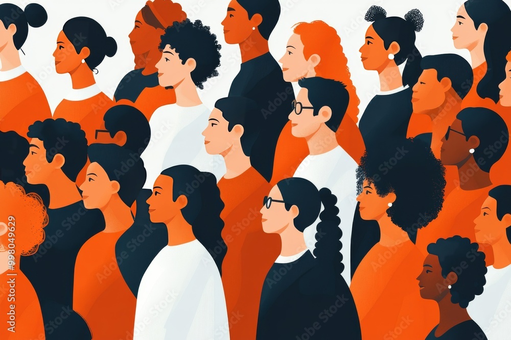Aufkleber high energy abstract pattern of diverse faces in bright shades of orange and red symbolizing unity e