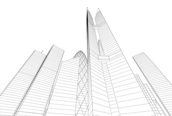 Naklejka premium Buildings in the city skyscrapers sketch 3d rendering