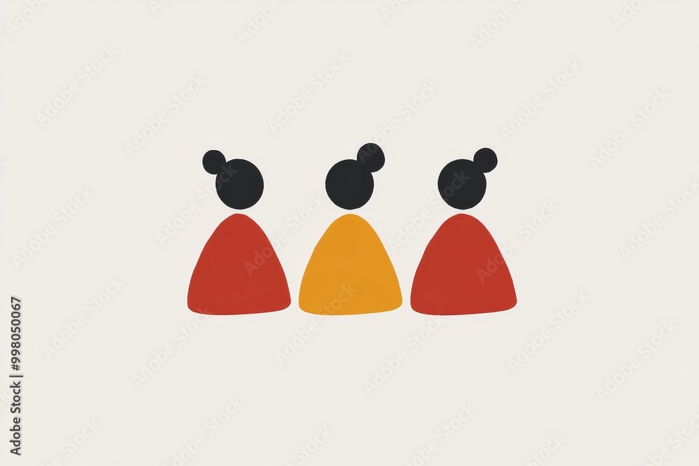 Poster minimalistic abstract design of three heads in warm red and orange tones symbolizing unity individua