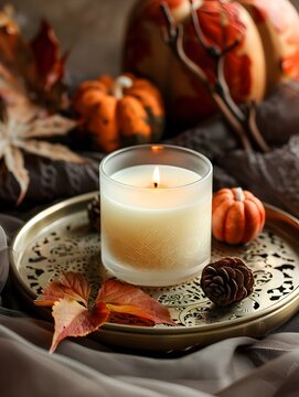 halloween entourage, candle and yellow gourds