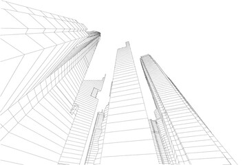 Buildings in the city skyscrapers sketch 3d rendering