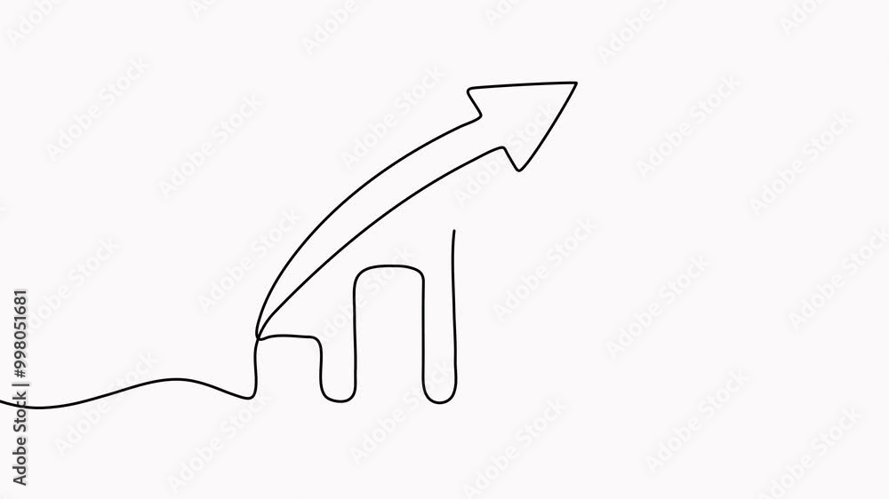 Poster growing graph with arrow continuous line drawn animation. successful business concept animated video