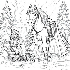 Beautiful Horse Coloring Page, Equestrian Animal Colouring Design for Your Corporate Books and Business Graphic Resource or Creative Project, Ai Generative