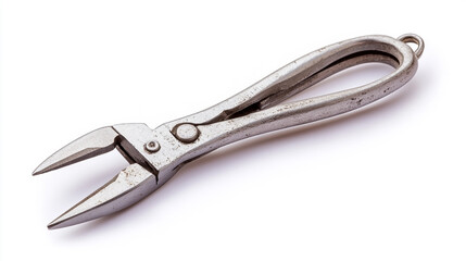 Obraz premium A close-up view of a metal wire cutter resting on a plain white background
