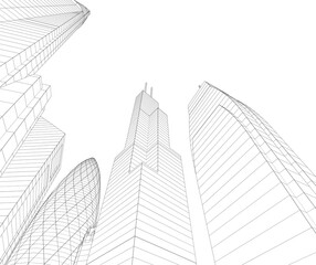 Fototapeta premium Buildings in the city skyscrapers sketch 3d rendering