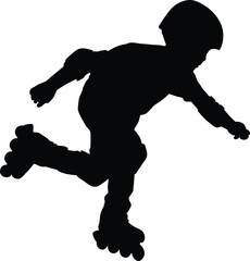 Hand drawn toddler roller skating silhouette. Kids playing outdoor activity full body illustration