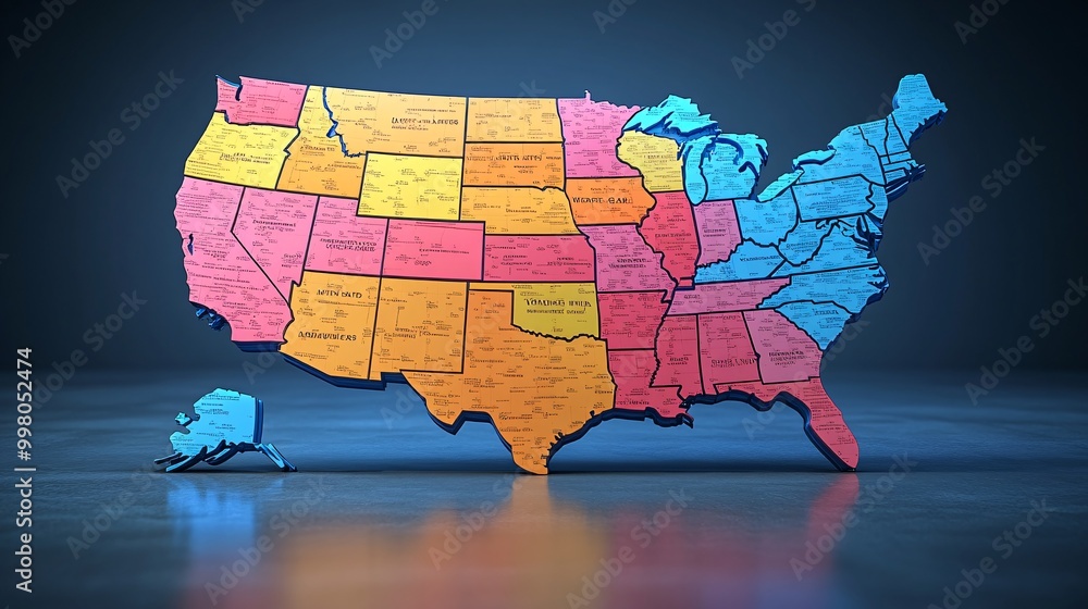 Poster a map of the united states with highlighted states and electoral vote counts representing the strate