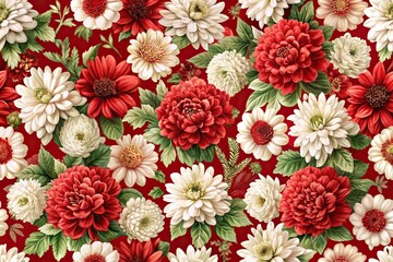 Floral seamless pattern with red and white flowers