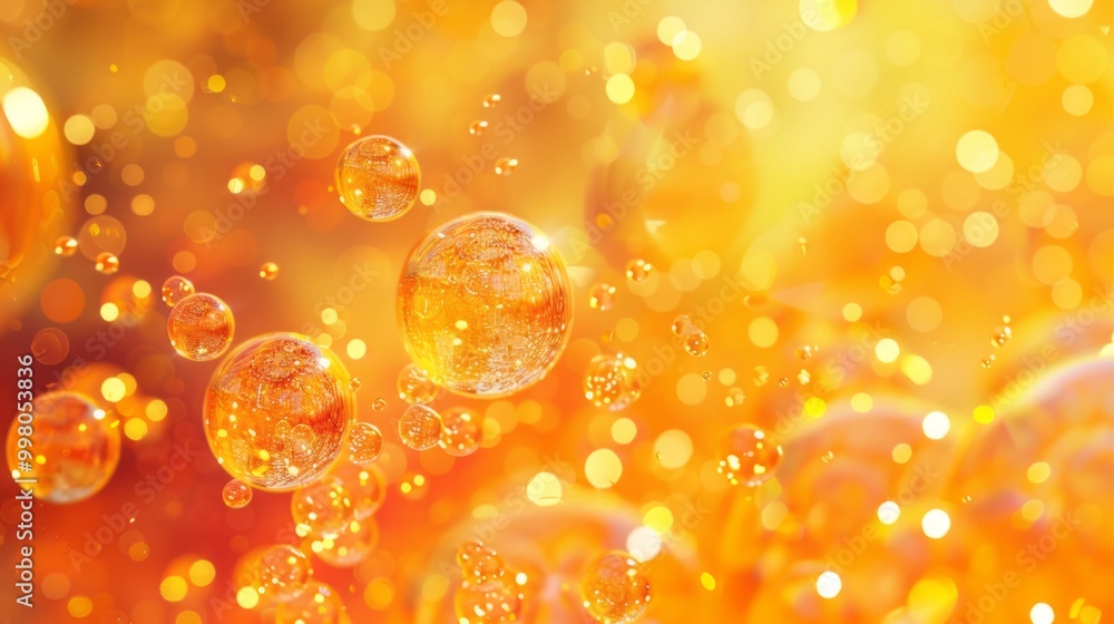Poster a yellow background with many small bubbles of different sizes