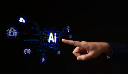 Artificial Intelligence ( Ai ). businessman using technology smart robot AI, artificial...