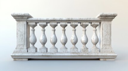 Balustrade elements in 3D: stone pillars, columns, balusters, handrails, and bases for classic fences on balconies, terraces, and parapets.