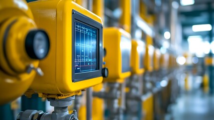 Fototapeta premium Gas Leak Detection Sensors in a Natural Gas Facility A network of gas leak detection sensors installed throughout a natural gas processing plant.