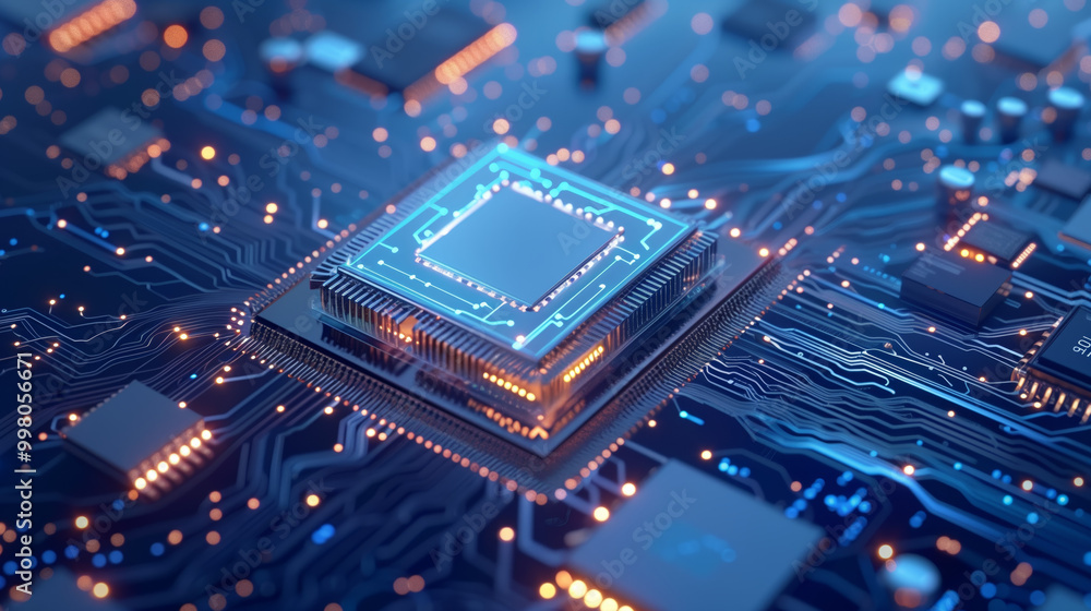 Aufkleber ai artificial intelligence digital futuristic chip data concept. neon glowing blue technology electr
