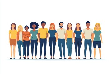 Fototapeta premium Flat illustration of diverse women standing side by side symbolizing unity strength and inclusion in a minimalist modern design