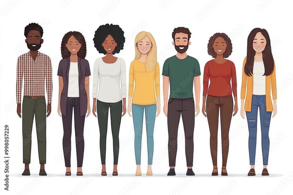 Poster group portrait of diverse individuals standing together symbolizing inclusion diversity and unity in